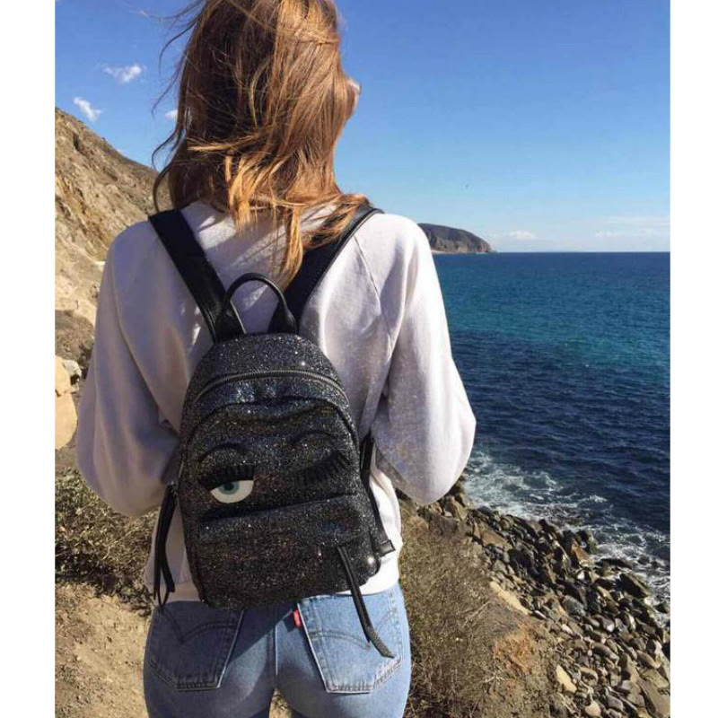 A FERRAGNI 女士银色亮片大眼睛 双肩背包-5